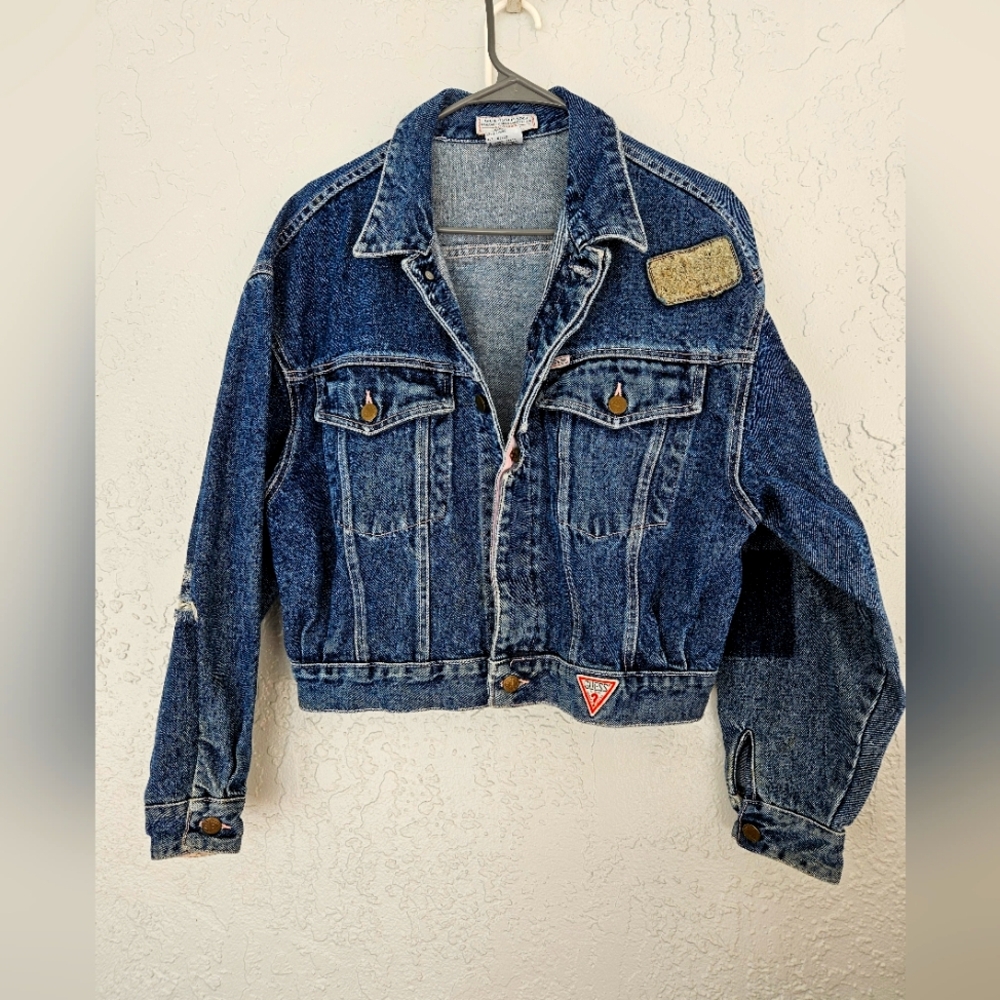 Vtg Guess 80s Patchwork Denim Jean Jacket Size XL Rare Thrashed Grunge Street